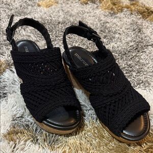 Maurices Black Woven Platform Wedge Sandals